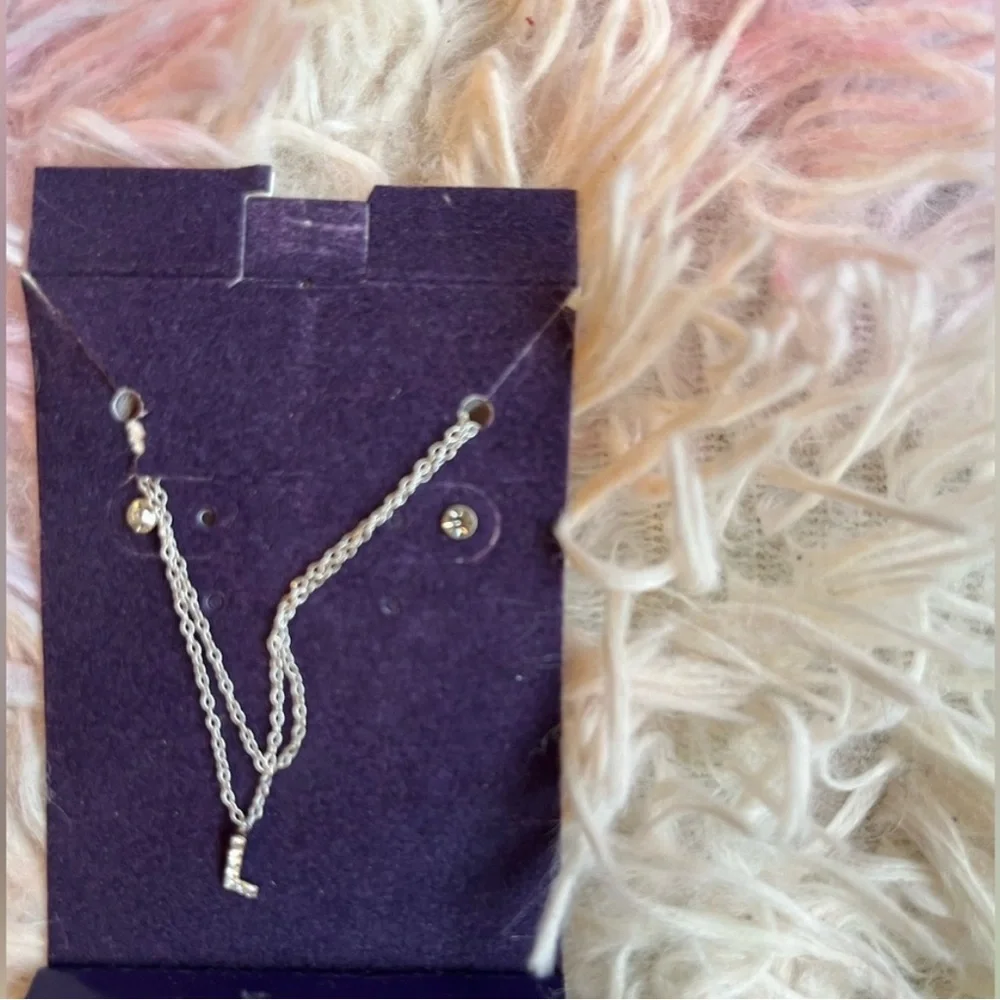 Sterling Silver Necklace with L Initial Pendant and small ear rings - Picture 2 of 3